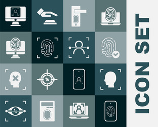 set mobile with fingerprint scan face recognition vector image