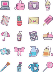 Isolated cute objects line and fill style icon set vector