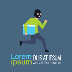 Man in black mask tapped folder run away hacker vector