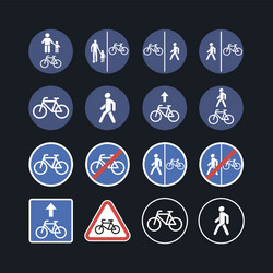 Bicycle and pedestrian traffic warning road signs vector