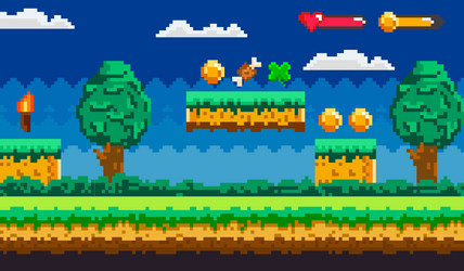 retro style pixelated platformer game scene vector image
