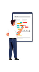 man analyzing workflow charts on digital screen vector image