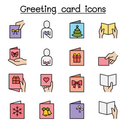 greeting card icon set in colorline style vector image