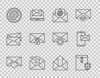 set line envelope with valentine heart shield vector image