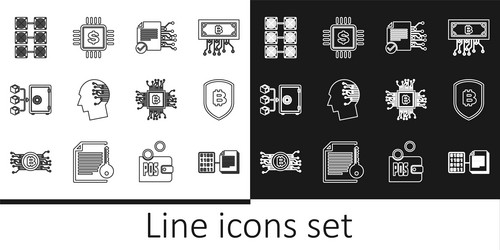 set line smart contract shield with bitcoin vector image