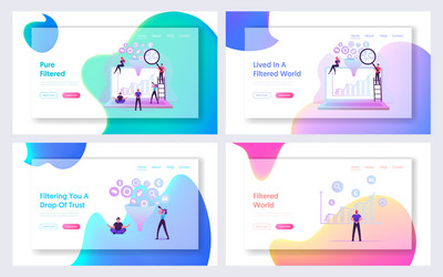 Big data filter website landing page set vector