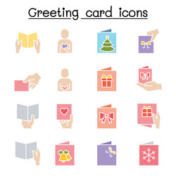 greeting card icon set in flat color style vector image