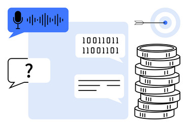 voice interaction binary data and financial vector image