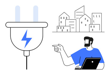man pointing while using laptop plug vector image