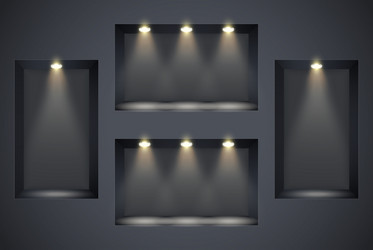 black wall niches with spotlight vector