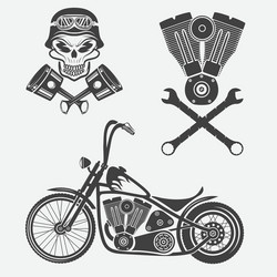 bikers theme labels with motorbikeskullengine Vector Image