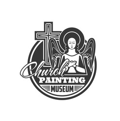 church painting museum icon with angel and cross Vector Image