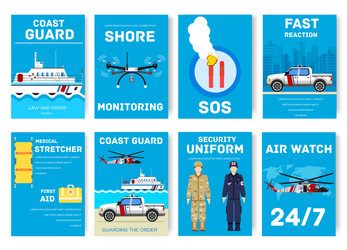 Coast guard day cards set guarding the order vector