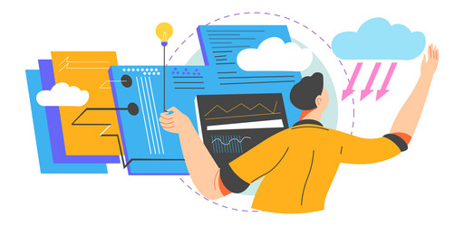 man working with online data information on screen vector image
