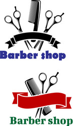 Barber shop signs with blank banners vector