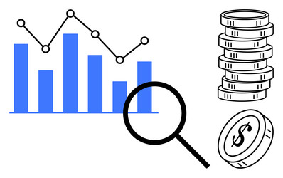 financial data analysis with bar graph magnifying vector image