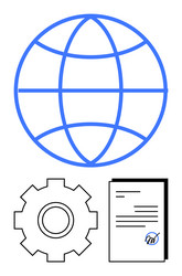 global network with gear and signed document vector image