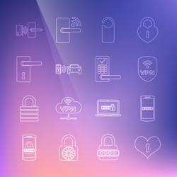 set line heart with keyhole mobile and password vector image