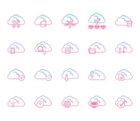 cloud computing gradient style icon set vector image