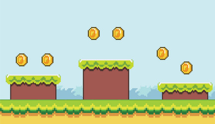 8bit platformer pixel art mobile game assets vector image
