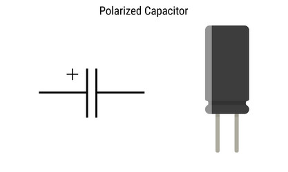 polarized capacitor schematic symbol and component vector image
