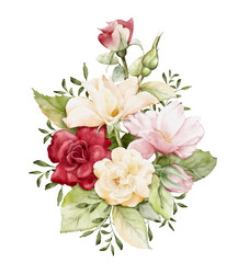 Elegant Watercolor Rose Bouquet Vector Image
