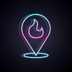 glowing neon line map pointer with fire flame icon vector image