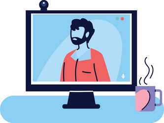 man on computer video call vector image