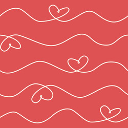 Waves and hearts seamless pattern on a red vector