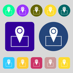 map pointer icon sign 12 colored buttons flat vector image