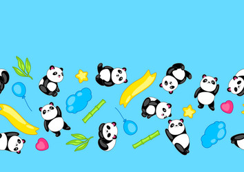 seamless pattern with cute kawaii little pandas vector image