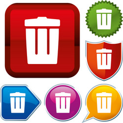 set shiny icon series on buttons trash can vector image