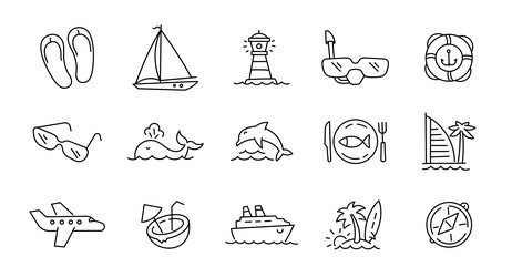 icons set yacht tourism vacation travel Vector Image