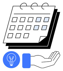 calendar page with open palm and glowing lightbulb vector image