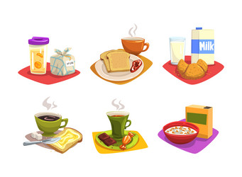Breakfast meals cartoon morning food types Vector Image