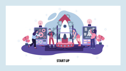 Startup business team build rocket start up vector