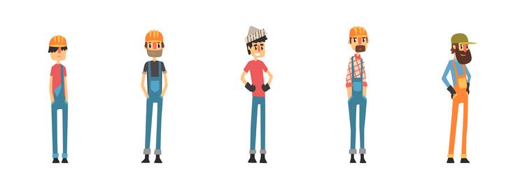 man builder worker character in uniform set vector image