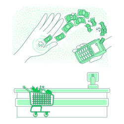 Smart chip embedded in human hand thin line vector