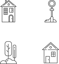 suburban life linear icons set vector