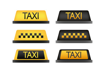 taxi flat roof sign icon set on blue vector