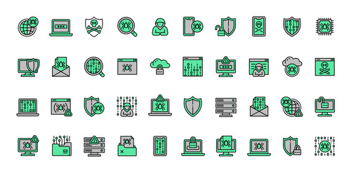 cyber attack icons set outline virus bug vector image