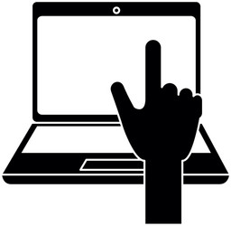 Laptop computer with hand touching vector