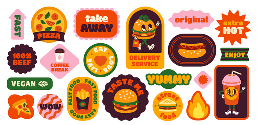 set of retro fast food stickers vector