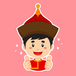 Happy mongolian character sticker vector