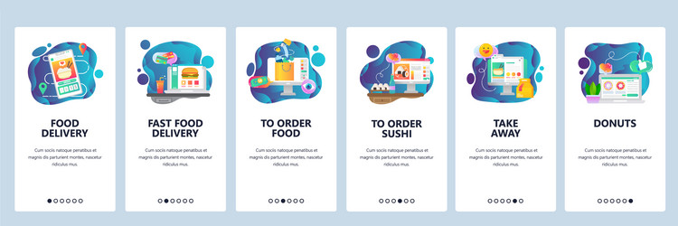 Mobile app onboarding screens food delivery vector