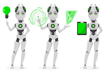 Robot with artificial intelligence female bot vector