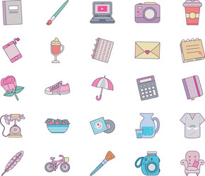 isolated cute objects line and fill style icon set vector image