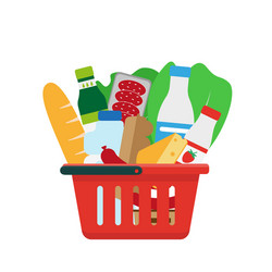 shopping basket full products vector