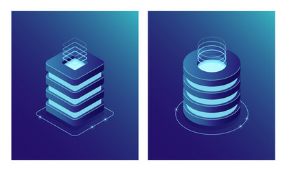 isometric database and data center server room vector image