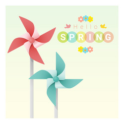 hello spring background with colorful pinwheels 2 vector image